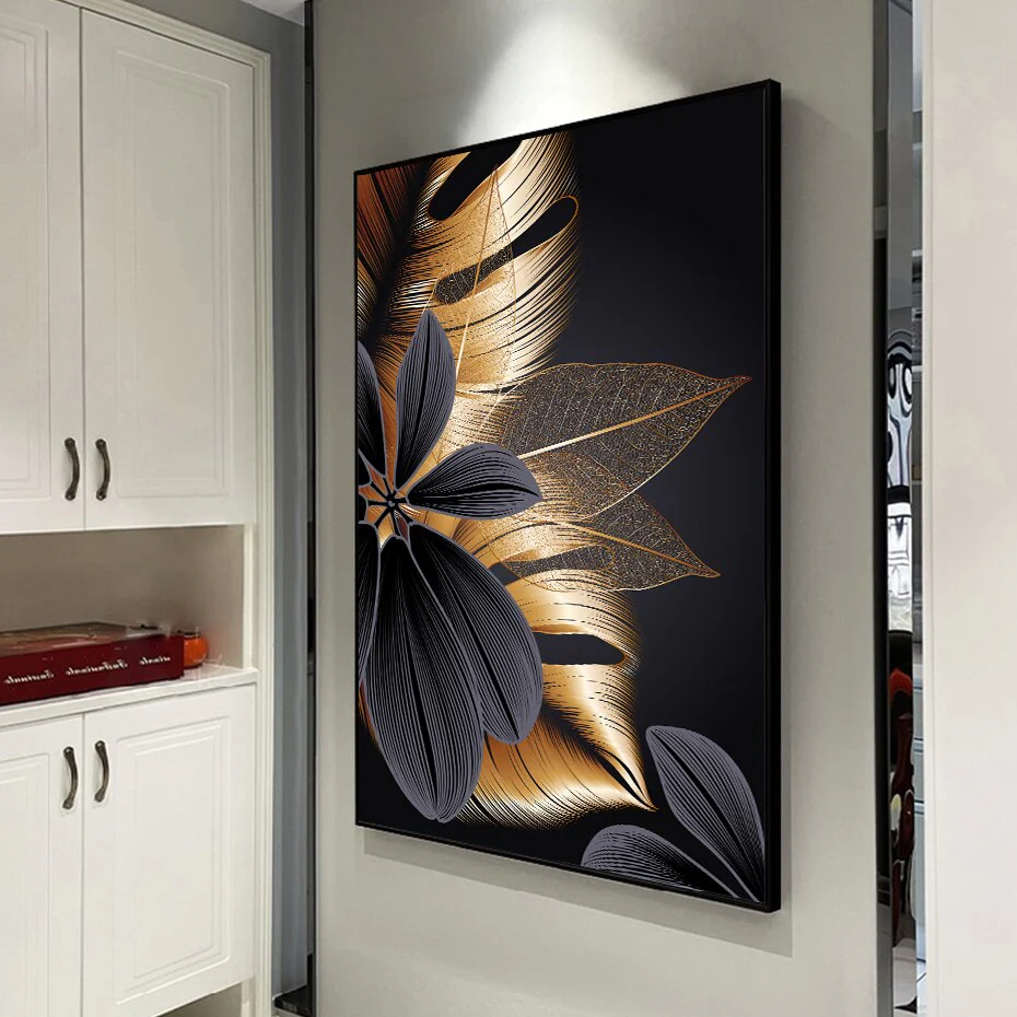 Golden Foliage Abstract Canvas - Image 8