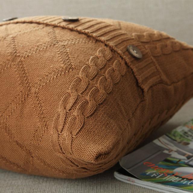 Knitted Button Throw Cushion - Image 3