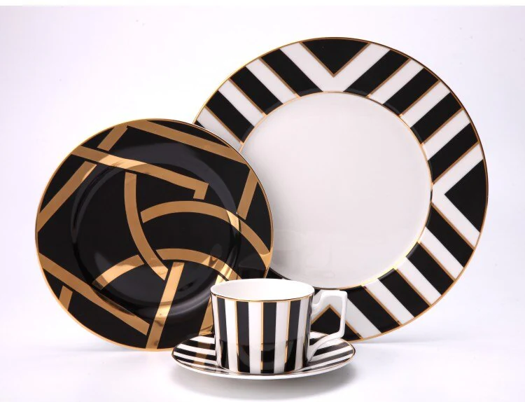 Luxe Ceramic Dinnerware Set with Gold Accents - Image 9