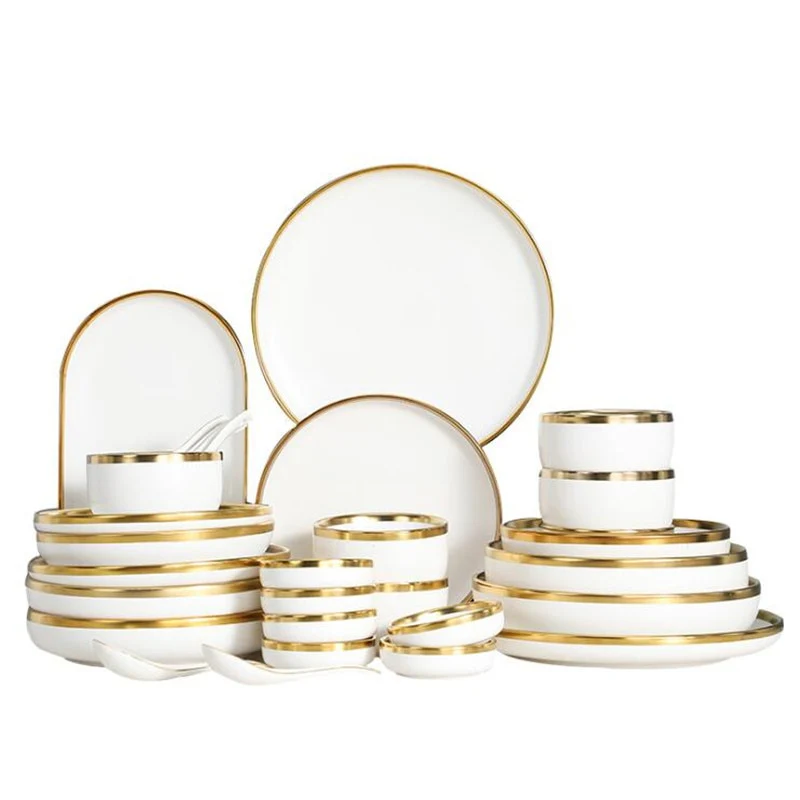 Luxe Ivory and Gold Porcelain Dinnerware Set - Image 3