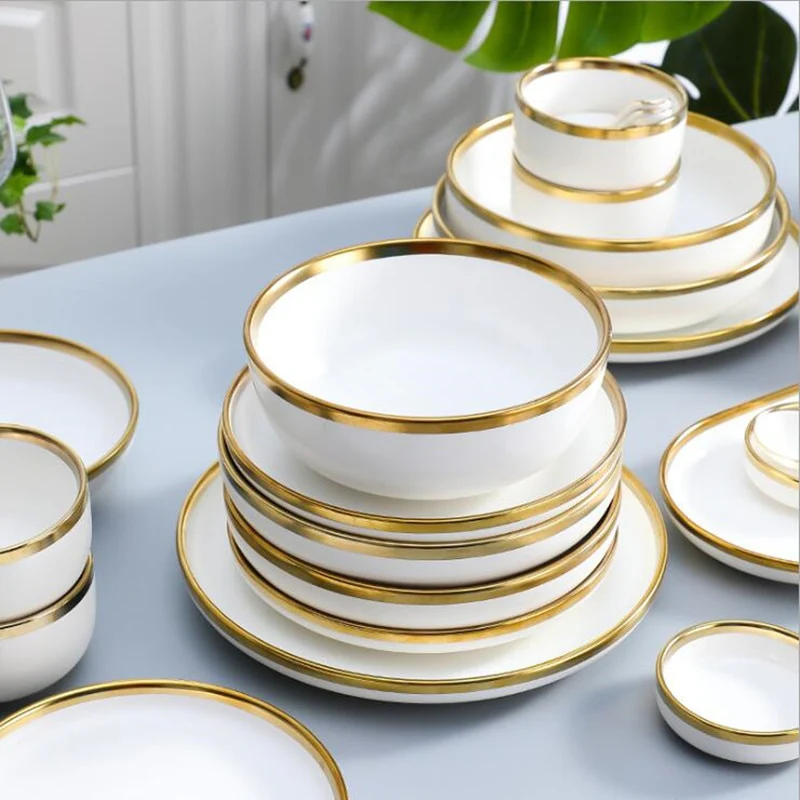 Luxe Ivory and Gold Porcelain Dinnerware Set - Image 9