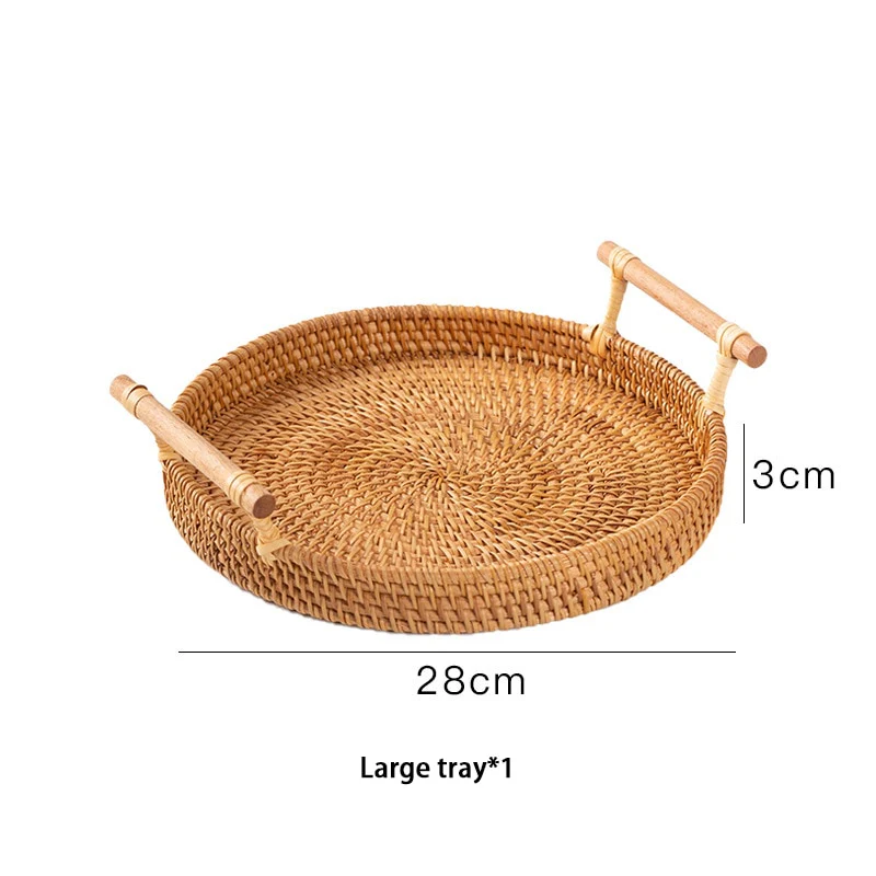 Rustic Round Rattan Storage Tray - Image 3
