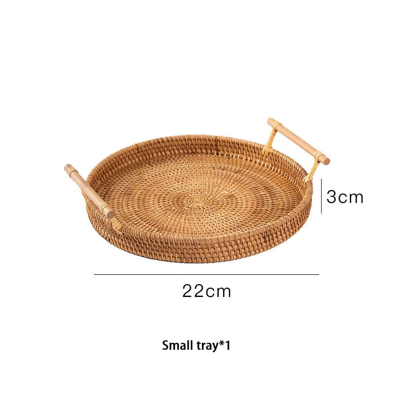 Rustic Round Rattan Storage Tray - Image 4