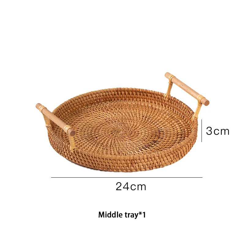 Rustic Round Rattan Storage Tray - Image 5