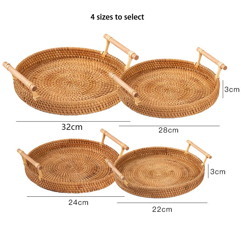 Rustic Round Rattan Storage Tray - Image 8