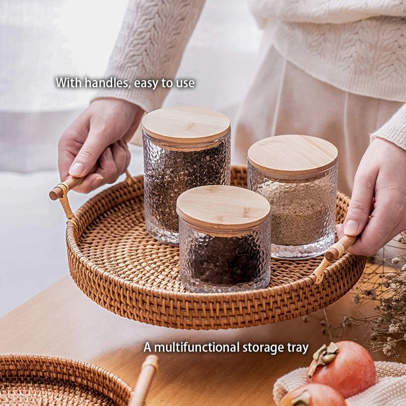 Rustic Round Rattan Storage Tray - Image 9